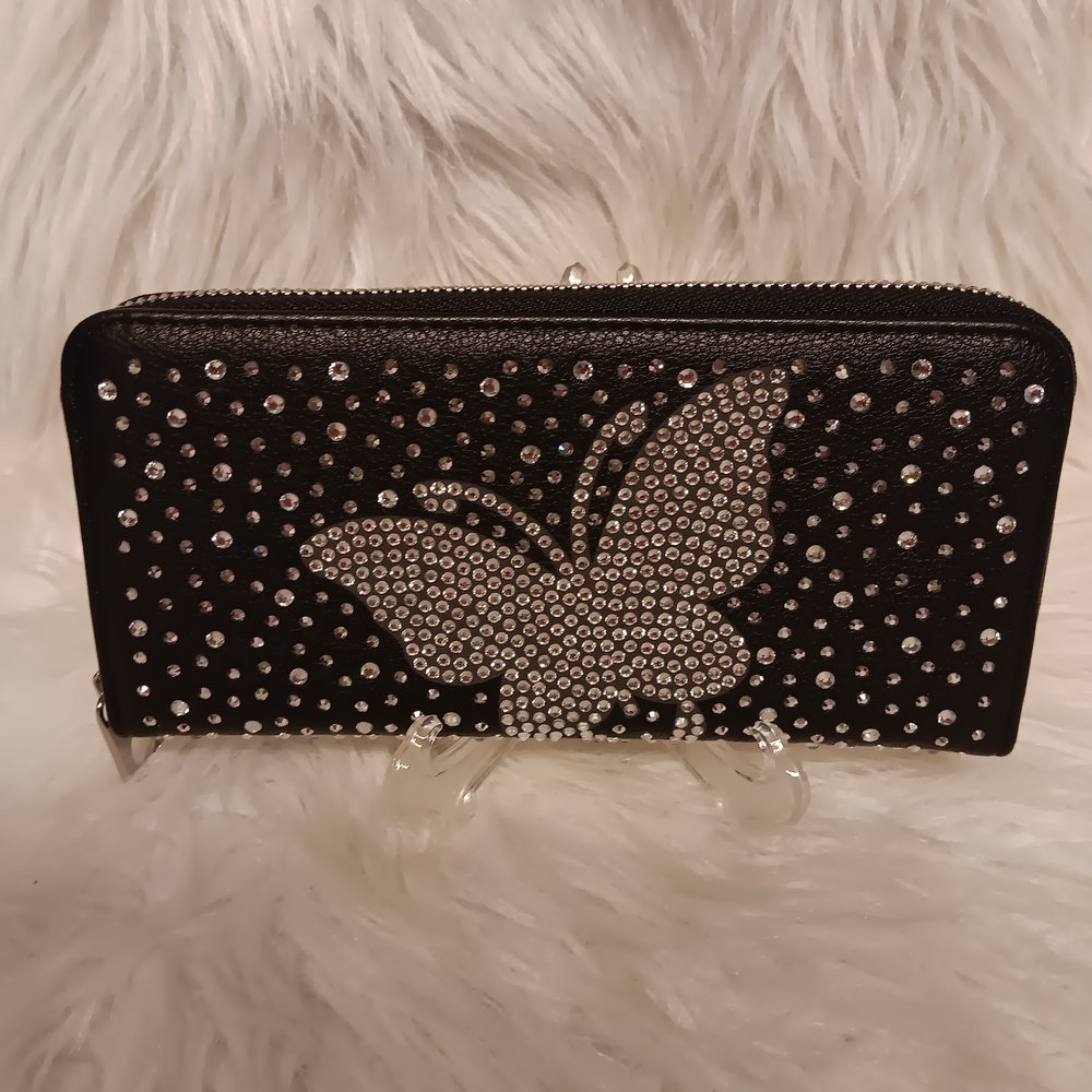Black Butterfly Rhinestone Accordion Wallet